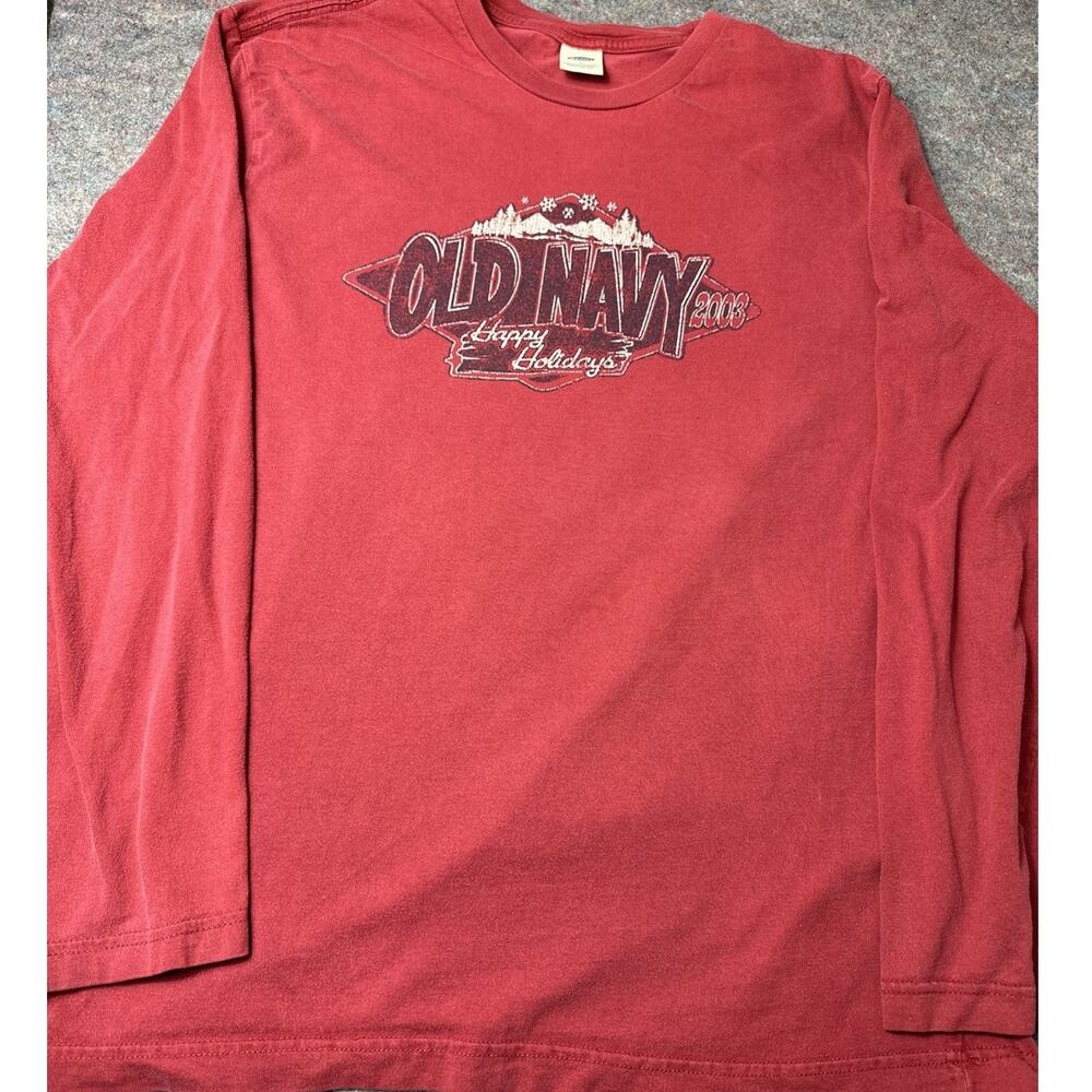 Y2K Vintage Faded Old Navy Mens Size L Long Sleeve Graphic T-Shirt Logo Cotton